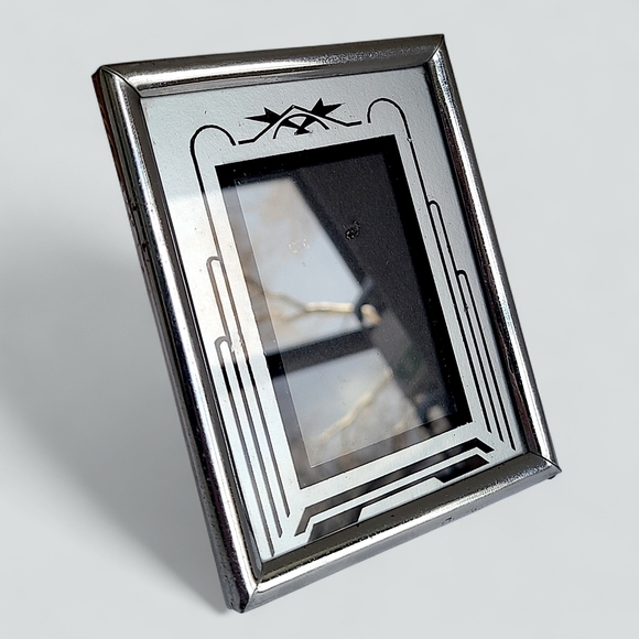 Estate Other - Art Deco Reverse Painted Picture Frame 4x5 Silver Fits 2x3 Photo Portrait Easel